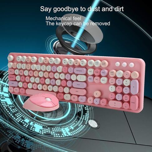 مجموعة لوحة المفاتيح والماوس، لوحة مفاتيح USB مريحة 2.4 جيجا هرتز، لوحة مفاتيح آلة كاتبة دائرية لطيفة، للكمبيوتر المحمول والكمبيوتر المكتبي (وردي ملون) in Kuwait