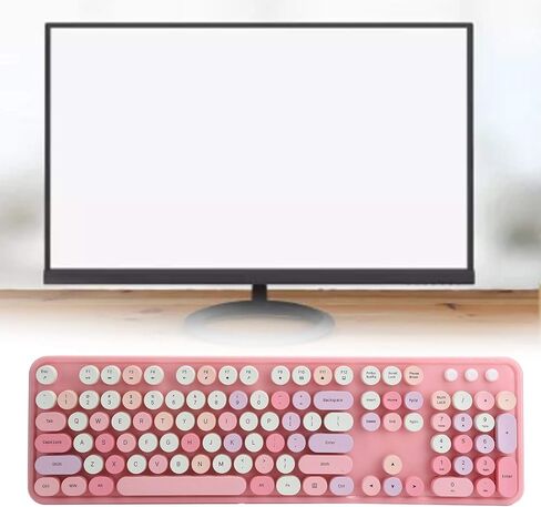 مجموعة لوحة المفاتيح والماوس، لوحة مفاتيح USB مريحة 2.4 جيجا هرتز، لوحة مفاتيح آلة كاتبة دائرية لطيفة، للكمبيوتر المحمول والكمبيوتر المكتبي (وردي ملون) in Kuwait