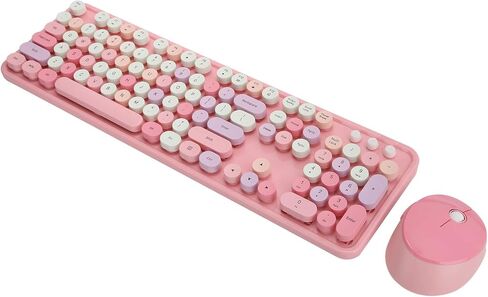 مجموعة لوحة المفاتيح والماوس، لوحة مفاتيح USB مريحة 2.4 جيجا هرتز، لوحة مفاتيح آلة كاتبة دائرية لطيفة، للكمبيوتر المحمول والكمبيوتر المكتبي (وردي ملون) in Kuwait