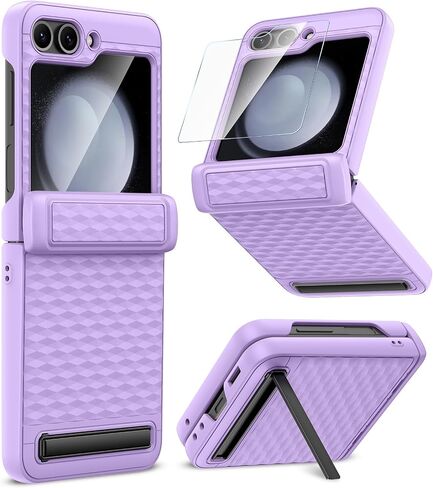 Ruky for Samsung Galaxy Z Flip 5 Case with Kickstand, with Built-in Back Screen Protector and Hinge Protection, [3D Ergonomic Design] Case for Samsung Galaxy Z Flip 5, Black in Saudi Arabia