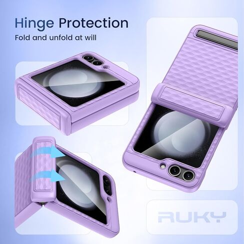 Ruky for Samsung Galaxy Z Flip 5 Case with Kickstand, with Built-in Back Screen Protector and Hinge Protection, [3D Ergonomic Design] Case for Samsung Galaxy Z Flip 5, Black in Saudi Arabia