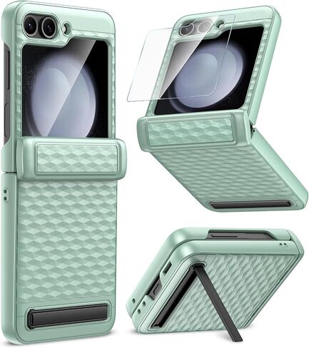 Ruky for Samsung Galaxy Z Flip 5 Case with Kickstand, with Built-in Back Screen Protector and Hinge Protection, [3D Ergonomic Design] Case for Samsung Galaxy Z Flip 5, Black in Saudi Arabia