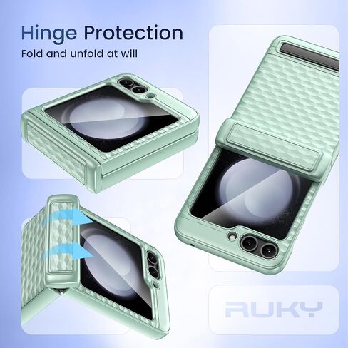 Ruky for Samsung Galaxy Z Flip 5 Case with Kickstand, with Built-in Back Screen Protector and Hinge Protection, [3D Ergonomic Design] Case for Samsung Galaxy Z Flip 5, Black in Saudi Arabia
