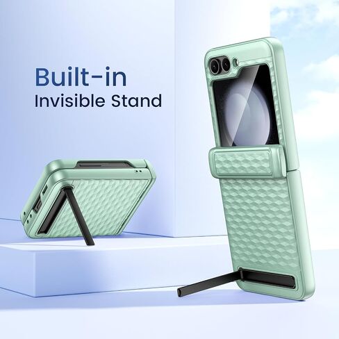 Ruky for Samsung Galaxy Z Flip 5 Case with Kickstand, with Built-in Back Screen Protector and Hinge Protection, [3D Ergonomic Design] Case for Samsung Galaxy Z Flip 5, Black in Saudi Arabia