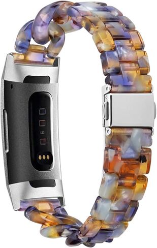 Resin Band Compatible with Fitbit Charge 4,Charge 3/3 SE,Women Men Resin Accessory Rose Gold Buckle Band Wristband Strap Blacelet in Saudi Arabia