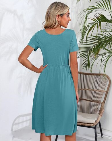 2 Pack Women Short Sleeve Dresses, Loose Fit Casual T Shirt Dress, Ladies Knee Length Swing Dress with Pockets in Kuwait
