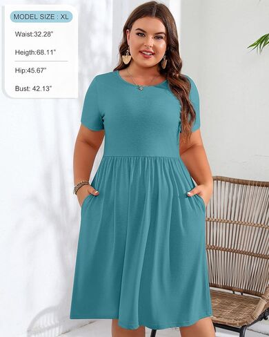 2 Pack Women Short Sleeve Dresses, Loose Fit Casual T Shirt Dress, Ladies Knee Length Swing Dress with Pockets in Kuwait