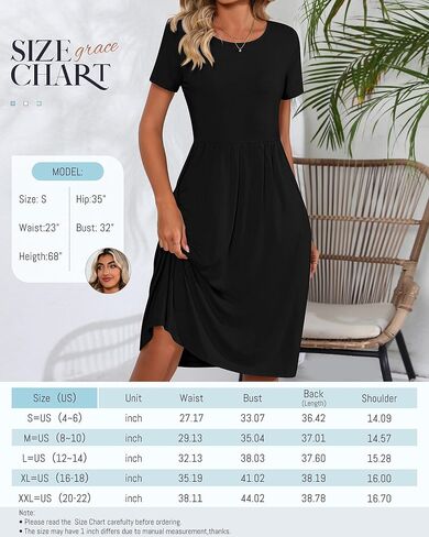 2 Pack Women Short Sleeve Dresses, Loose Fit Casual T Shirt Dress, Ladies Knee Length Swing Dress with Pockets in Kuwait