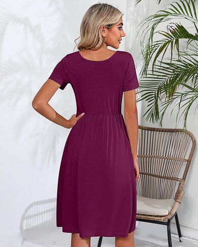 2 Pack Women Short Sleeve Dresses, Loose Fit Casual T Shirt Dress, Ladies Knee Length Swing Dress with Pockets in Kuwait