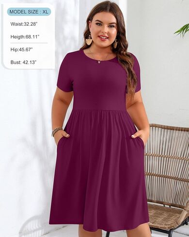 2 Pack Women Short Sleeve Dresses, Loose Fit Casual T Shirt Dress, Ladies Knee Length Swing Dress with Pockets in Kuwait