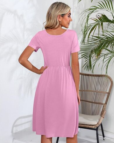 2 Pack Women Short Sleeve Dresses, Loose Fit Casual T Shirt Dress, Ladies Knee Length Swing Dress with Pockets in Kuwait