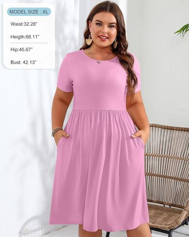 2 Pack Women Short Sleeve Dresses, Loose Fit Casual T Shirt Dress, Ladies Knee Length Swing Dress with Pockets in Kuwait