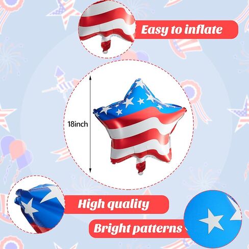 20 Pcs 4th of July Balloons 18 Inch Blue Red White Foil Balloons Patriotic American Flag Star Balloons Independence Day Party Balloons USA Balloons for Party Decorations in Saudi Arabia