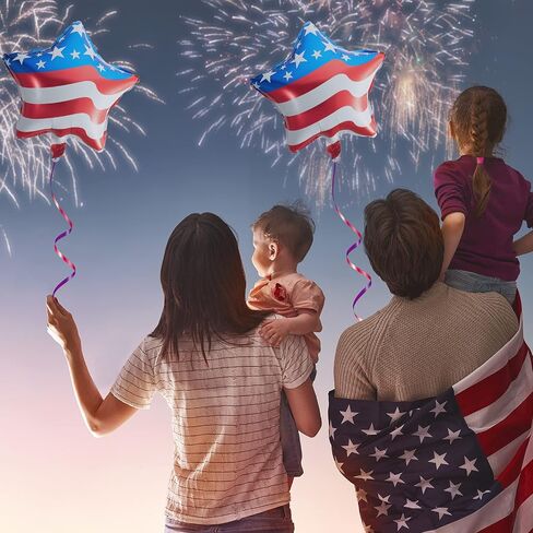 20 Pcs 4th of July Balloons 18 Inch Blue Red White Foil Balloons Patriotic American Flag Star Balloons Independence Day Party Balloons USA Balloons for Party Decorations in Saudi Arabia
