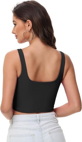Women's Double Lined Square Neck Tank Tops Sleeveless Workout Fitness Casual Basic Crop Tops in Saudi Arabia