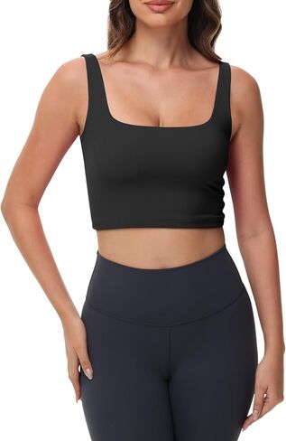 Women's Double Lined Square Neck Tank Tops Sleeveless Workout Fitness Casual Basic Crop Tops in Saudi Arabia