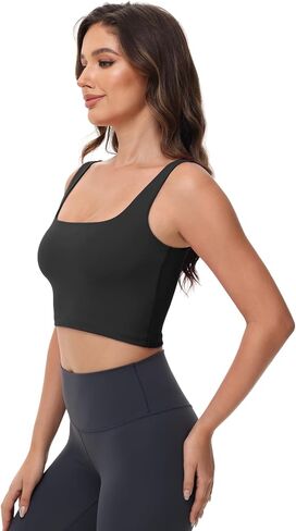Women's Double Lined Square Neck Tank Tops Sleeveless Workout Fitness Casual Basic Crop Tops in Saudi Arabia