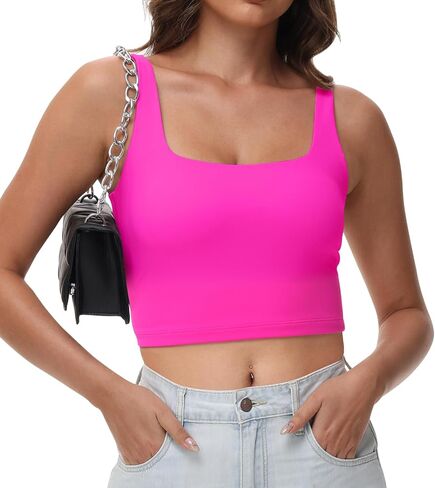Women's Double Lined Square Neck Tank Tops Sleeveless Workout Fitness Casual Basic Crop Tops in Saudi Arabia
