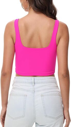 Women's Double Lined Square Neck Tank Tops Sleeveless Workout Fitness Casual Basic Crop Tops in Saudi Arabia
