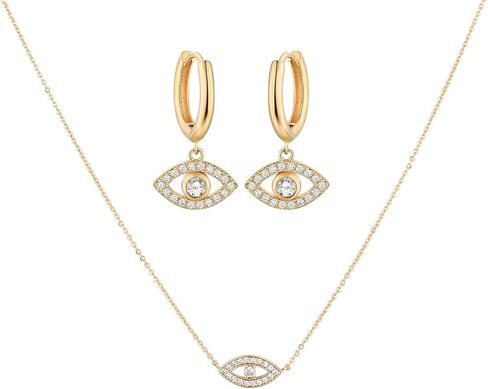 مجموعة أقراط قلادة العين الشريرة الذهبية من MEVECCO 18 قيراط مطلية بالذهب لطيف ورقيق مكعب زركونيا بوهو الحد الأدنى أقراط عين الشر البسيطة هدية in Kuwait