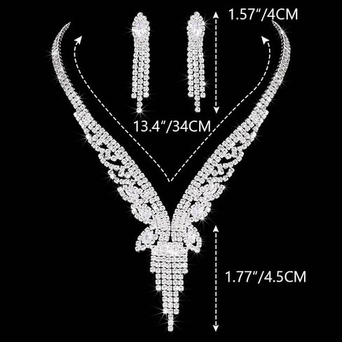 JAKAWIN العروس الفضة الزفاف قلادة طقم من الحلقان كريستال مجوهرات الزفاف مجموعة حجر الراين المختنق قلادة للنساء NK332 in Kuwait