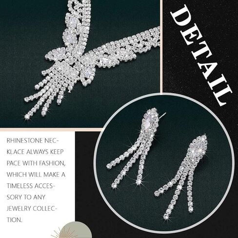 JAKAWIN العروس الفضة الزفاف قلادة طقم من الحلقان كريستال مجوهرات الزفاف مجموعة حجر الراين المختنق قلادة للنساء NK332 in Kuwait