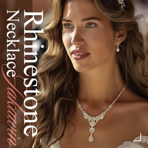 JAKAWIN العروس الفضة الزفاف قلادة طقم من الحلقان كريستال مجوهرات الزفاف مجموعة حجر الراين المختنق قلادة للنساء NK332 in Kuwait