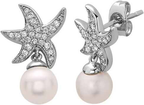 White Gold Plated Beach Wedding Starfish Cubic Zirconia Simulated Pearl Earring & Necklace Set in Saudi Arabia