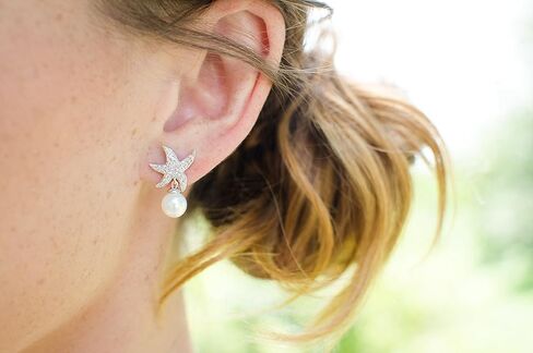 White Gold Plated Beach Wedding Starfish Cubic Zirconia Simulated Pearl Earring & Necklace Set in Saudi Arabia