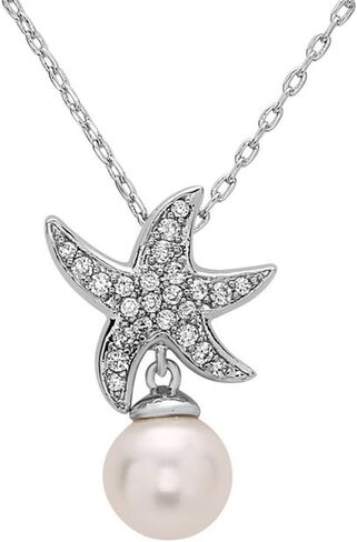 White Gold Plated Beach Wedding Starfish Cubic Zirconia Simulated Pearl Earring & Necklace Set in Saudi Arabia
