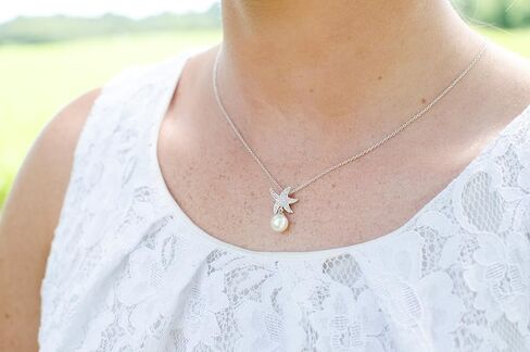 White Gold Plated Beach Wedding Starfish Cubic Zirconia Simulated Pearl Earring & Necklace Set in Saudi Arabia
