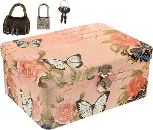 Yardwe Tinplate Storage Case Metal Lock Box with Key and Lock Secret Storage Tin Case Vintage Letter Container Gift for Chocolate Candy Tea Coffee Cosmetics Jewelry Photo Treasure Chest Box in Saudi Arabia