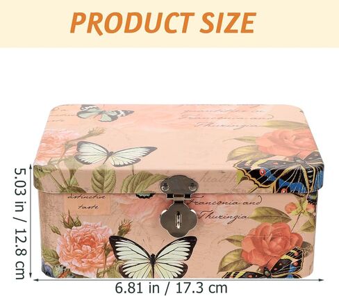 Yardwe Tinplate Storage Case Metal Lock Box with Key and Lock Secret Storage Tin Case Vintage Letter Container Gift for Chocolate Candy Tea Coffee Cosmetics Jewelry Photo Treasure Chest Box in Saudi Arabia