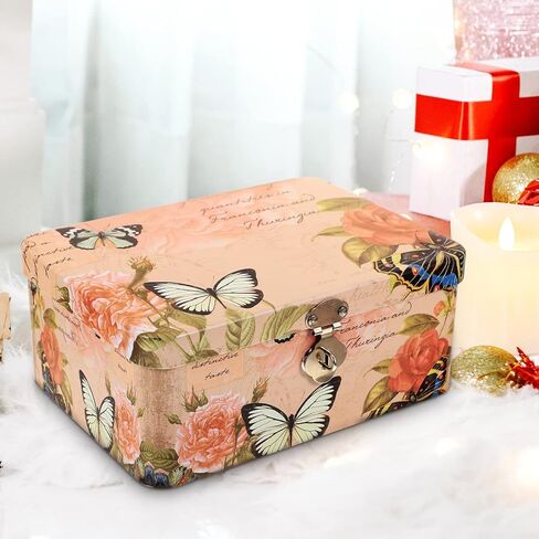 Yardwe Tinplate Storage Case Metal Lock Box with Key and Lock Secret Storage Tin Case Vintage Letter Container Gift for Chocolate Candy Tea Coffee Cosmetics Jewelry Photo Treasure Chest Box in Saudi Arabia