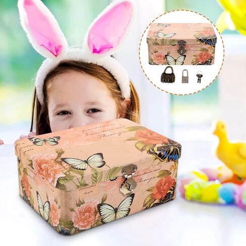 Yardwe Tinplate Storage Case Metal Lock Box with Key and Lock Secret Storage Tin Case Vintage Letter Container Gift for Chocolate Candy Tea Coffee Cosmetics Jewelry Photo Treasure Chest Box in Saudi Arabia