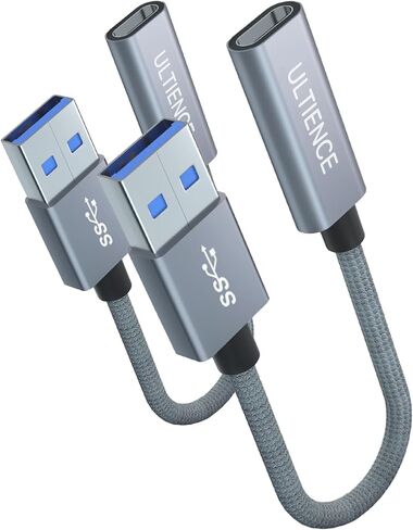 محول USB A ذكر إلى USB C أنثى مطور، 2 محول USB 3.2 عالي السرعة لنقل البيانات 10 جيجابت في الثانية وشحن سريع 60 وات، متوافق مع Apple/iPhone/iPad (رمادي 12.5 سم) in Saudi Arabia
