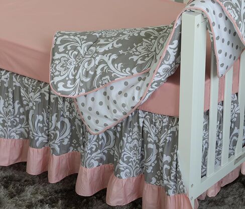 3 pcs set Boho Floral Ruffle Baby Minky Blanket Baby Nursery Crib Skirt Set Baby Girl Crib Bedding (Grey Purple) in Saudi Arabia