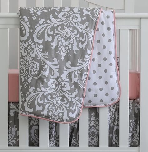 3 pcs set Boho Floral Ruffle Baby Minky Blanket Baby Nursery Crib Skirt Set Baby Girl Crib Bedding (Grey Purple) in Saudi Arabia