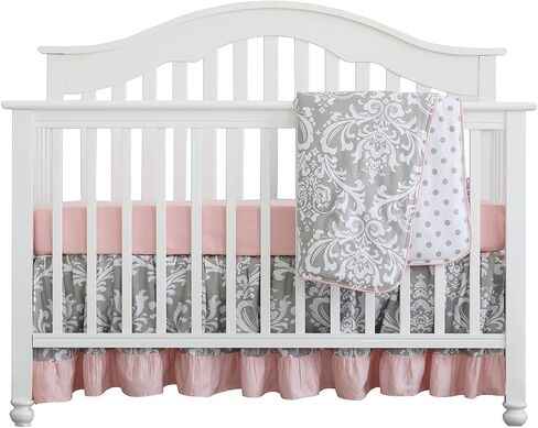 3 pcs set Boho Floral Ruffle Baby Minky Blanket Baby Nursery Crib Skirt Set Baby Girl Crib Bedding (Grey Purple) in Saudi Arabia