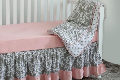 3 pcs set Boho Floral Ruffle Baby Minky Blanket Baby Nursery Crib Skirt Set Baby Girl Crib Bedding (Grey Purple) in Saudi Arabia