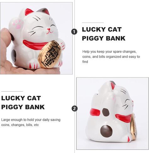 Maneki Neko Coin Bank Lucky Cat Piggy Bank Fortune Cat Money Saving Pot Japanese Ceramic Cat Figurine Lucky Animal Desktop Ornament for Girl Boy Home Decor Piggy Bank in Saudi Arabia