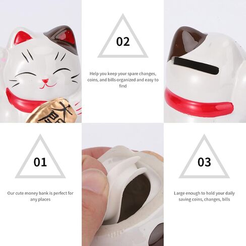 Maneki Neko Coin Bank Lucky Cat Piggy Bank Fortune Cat Money Saving Pot Japanese Ceramic Cat Figurine Lucky Animal Desktop Ornament for Girl Boy Home Decor Piggy Bank in Saudi Arabia