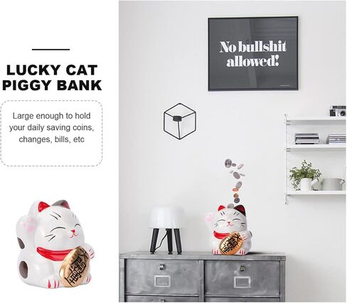 Maneki Neko Coin Bank Lucky Cat Piggy Bank Fortune Cat Money Saving Pot Japanese Ceramic Cat Figurine Lucky Animal Desktop Ornament for Girl Boy Home Decor Piggy Bank in Saudi Arabia