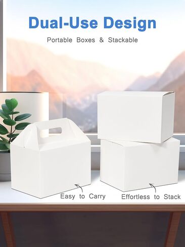 20 عبوة من علب الهدايا الكبيرة من Shalive باللون الأبيض - علب هدايا الجملون مقاس 9 × 6 × 6 بوصات مع مقبض، صناديق غداء من الورق المقوى، صناديق إخراج الورق المعاد تدويرها، صناديق الترحيب لحفلات الزفاف وحفلات استقبال المولود الجديد وأعياد الميلاد in Kuwait