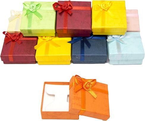 علب هدايا على شكل شجرة مجوهرات من الورق المقوى Novel Box® مع أقواس Rosebug بألوان متنوعة 2.3X2.3X0.75 (عبوة من 12) + قطعة قماش للتنظيف NB in Kuwait
