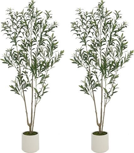 ROOMTEC Olive Trees Artificial Indoor, Faux Olive Tree 6ft with White Planter and Fake Moss, Potted Plants Artificial Decor Realistic Trunk Leaves and Fruits for Home Office Decor (1, 6 FT) in Saudi Arabia