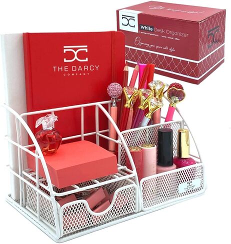 Rose Gold Desk Organizer for Women, Mesh All in One Desktop Organization for Office Supplies and Accessories - Aesthetic Storage Home and Office Decor, Pen, Pencil, and Paper Holder in Saudi Arabia