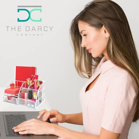 Rose Gold Desk Organizer for Women, Mesh All in One Desktop Organization for Office Supplies and Accessories - Aesthetic Storage Home and Office Decor, Pen, Pencil, and Paper Holder in Saudi Arabia