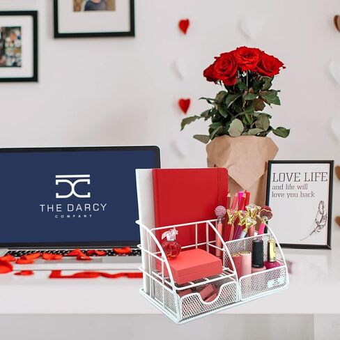 Rose Gold Desk Organizer for Women, Mesh All in One Desktop Organization for Office Supplies and Accessories - Aesthetic Storage Home and Office Decor, Pen, Pencil, and Paper Holder in Saudi Arabia