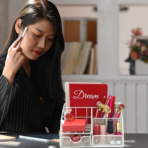 Rose Gold Desk Organizer for Women, Mesh All in One Desktop Organization for Office Supplies and Accessories - Aesthetic Storage Home and Office Decor, Pen, Pencil, and Paper Holder in Saudi Arabia